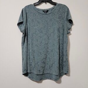 Simply Vera Vera Wang Womens XL Blue Floral Jacquard Short Sleeve Knit Top Shirt